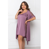 Комплект шелковый халат и сорочка XXL+,Фиолетовый