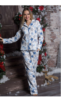 Пижама женская утепленная фланелевая MiaNaGreen П702,Пряники синие